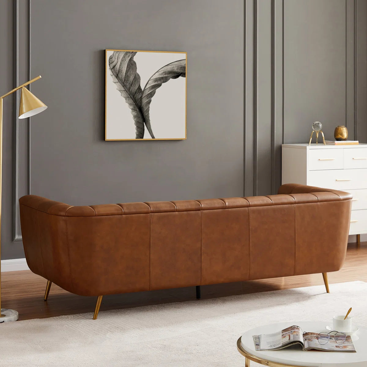 85.5'' Modern Living Room Full Grain Leather Sofa Couch