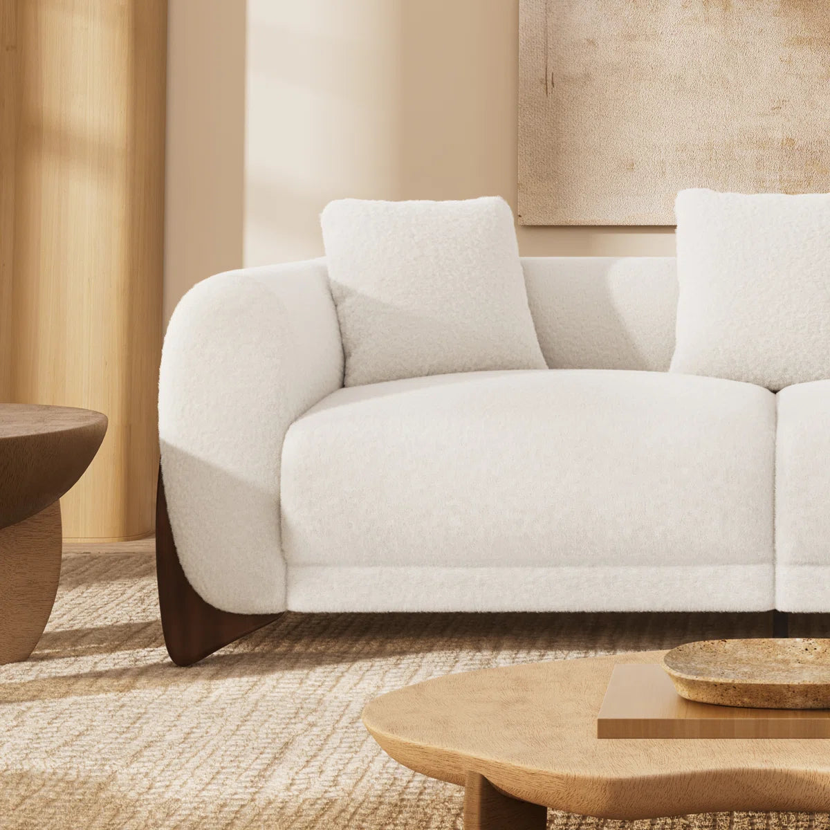 87" Upholstered Boucle Sofa with Wood Wedge Legs
