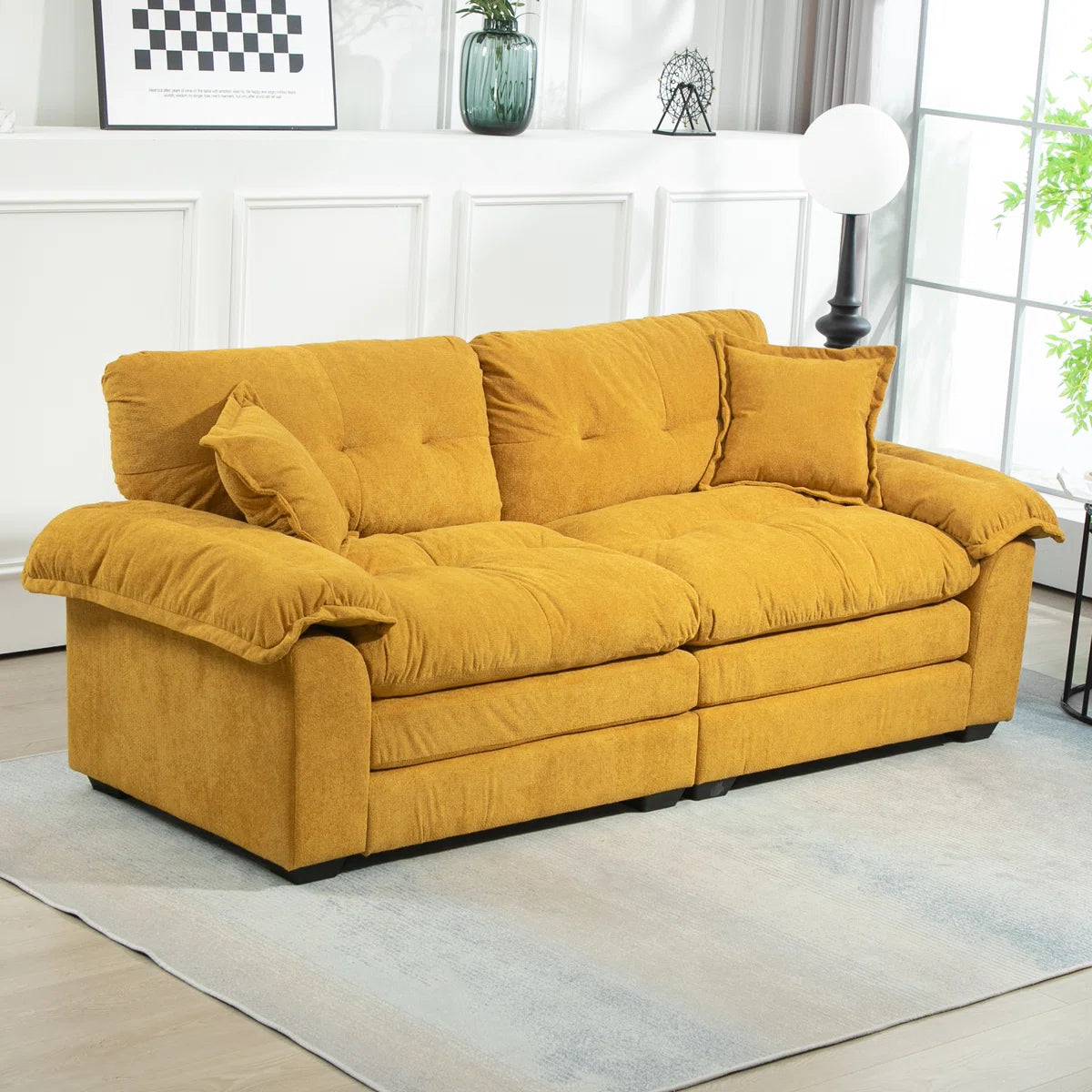 84" Chenille Upholstered Pillow-Top Arm Loveseat Sofa with Memory Foam Cushions and Pocketed Coil Springs