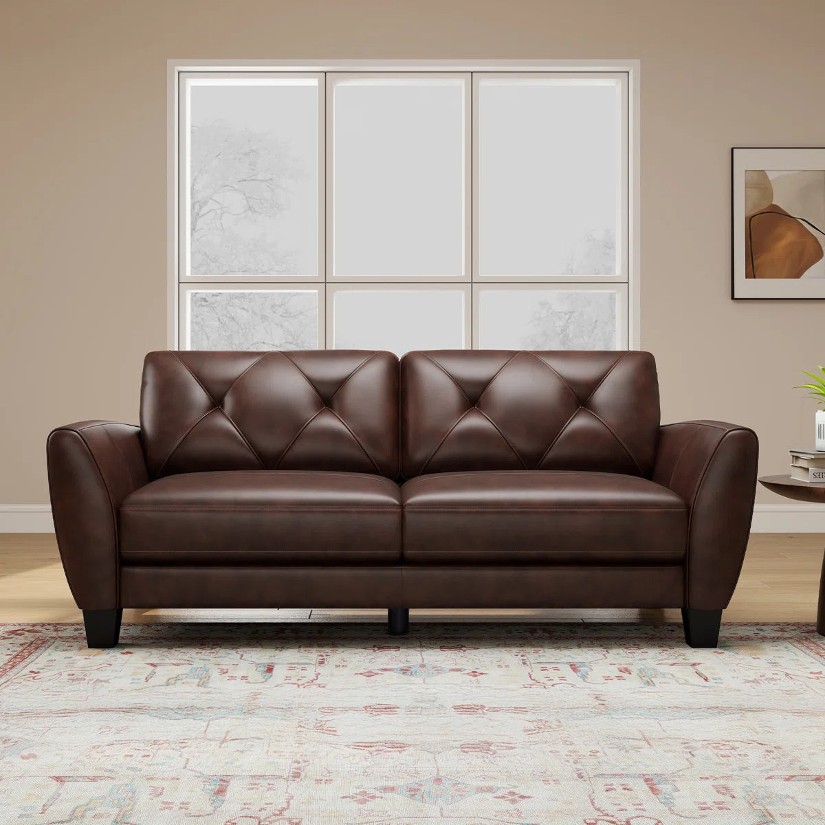Luxury Upholstered Top Genuine Leather Sofa with Solid Wood Frame