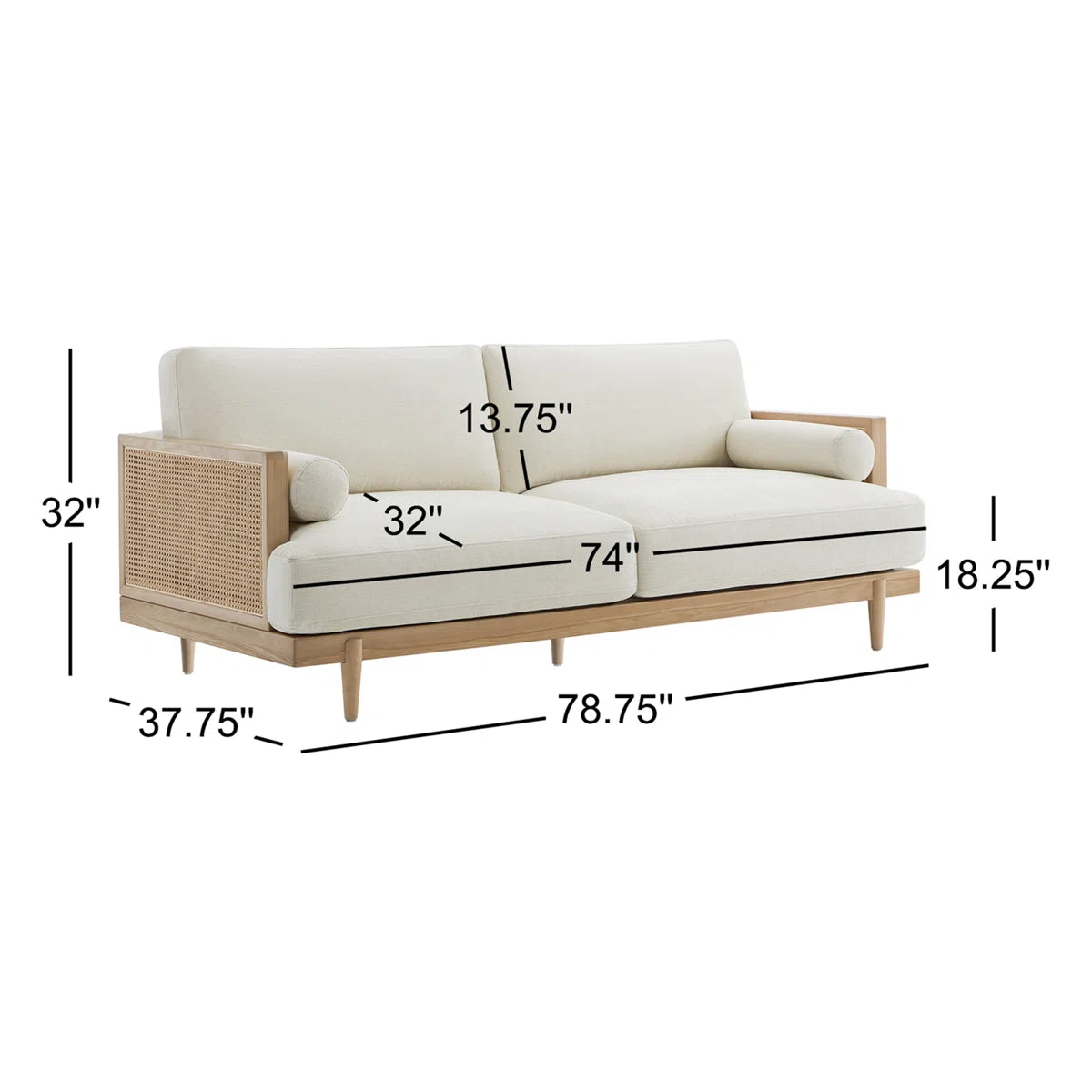 Natural Cane Upholstered Sofa