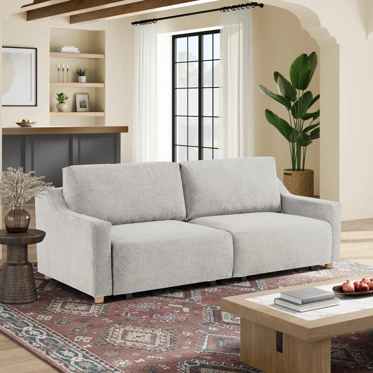 90.2" Upholstered Queen Size Convertible Sleeper Sofa
