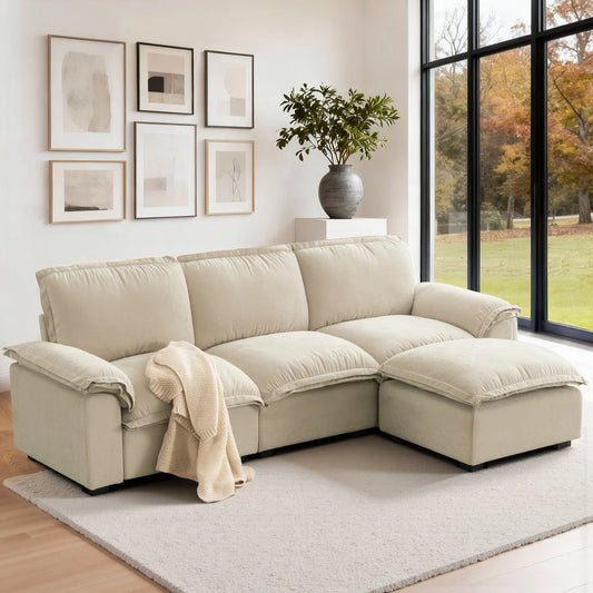 103.9'' Wide L-Shaped Sofa Comfy Cloud Couch Chenille Upholstered Sofa 4 Seater Sofa For Living Room
