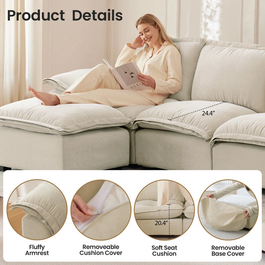 103.9'' Wide L-Shaped Sofa Comfy Cloud Couch Chenille Upholstered Sofa 4 Seater Sofa For Living Room