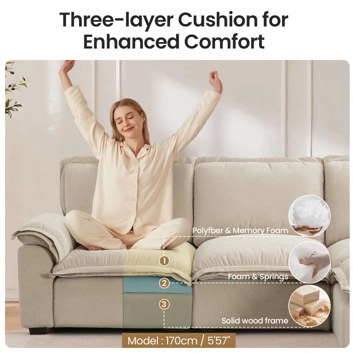 103.9'' Wide L-Shaped Sofa Comfy Cloud Couch Chenille Upholstered Sofa 4 Seater Sofa For Living Room