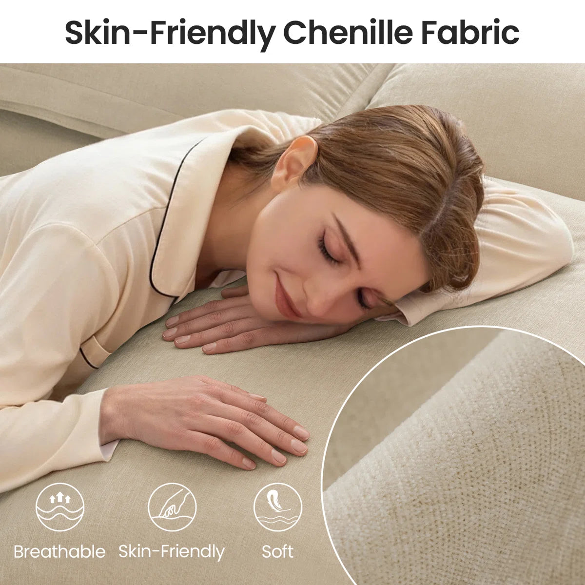 103.9'' Wide L-Shaped Sofa Comfy Cloud Couch Chenille Upholstered Sofa 4 Seater Sofa For Living Room