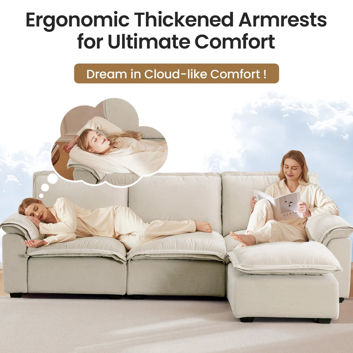 103.9'' Wide L-Shaped Sofa Comfy Cloud Couch Chenille Upholstered Sofa 4 Seater Sofa For Living Room
