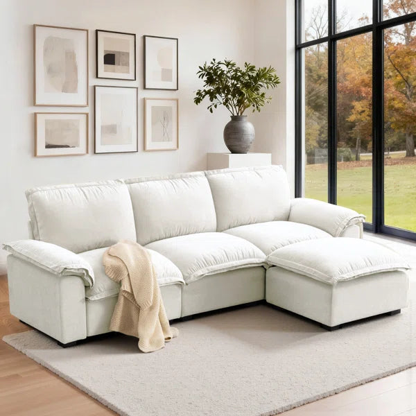 103.9'' Wide L-Shaped Sofa Comfy Cloud Couch Chenille Upholstered Sofa 4 Seater Sofa For Living Room