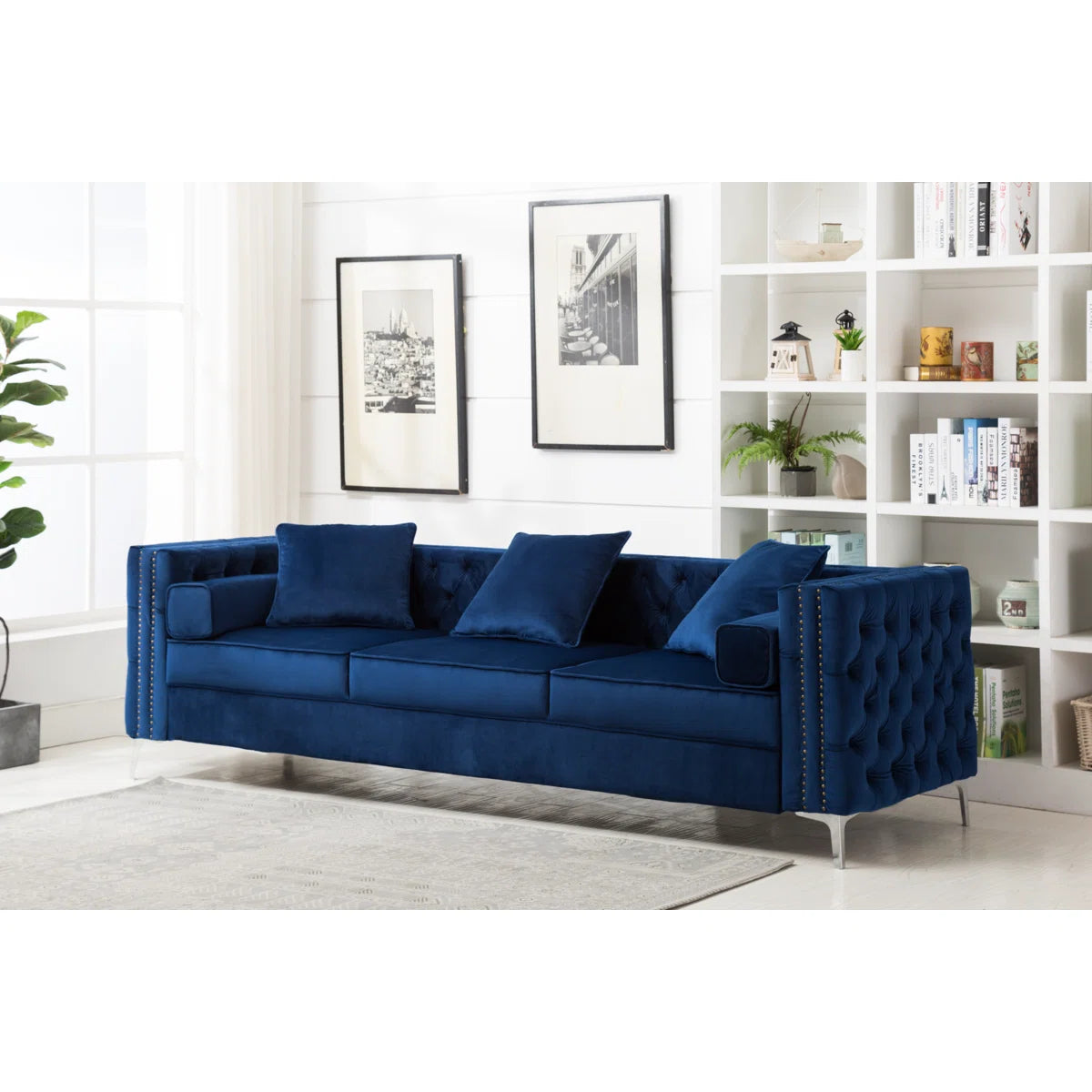 104" Velvet Square Arm Chesterfield Upholstered Sofa