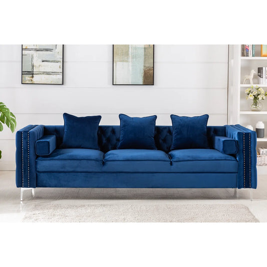 104" Velvet Square Arm Chesterfield Upholstered Sofa