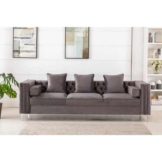 104" Velvet Square Arm Chesterfield Upholstered Sofa