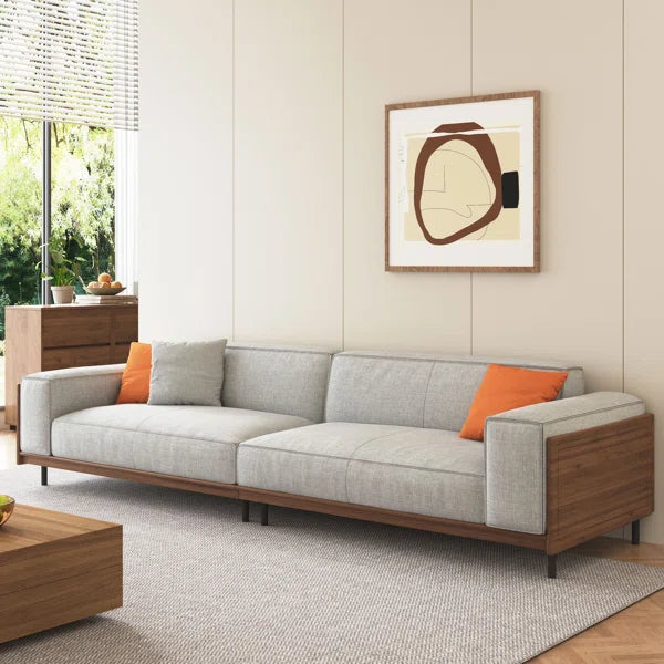 111.81 Inches Removable And Washable Four-seat Cotton-linen Fabric sofa, Solid Wood, With Throw Pillows
