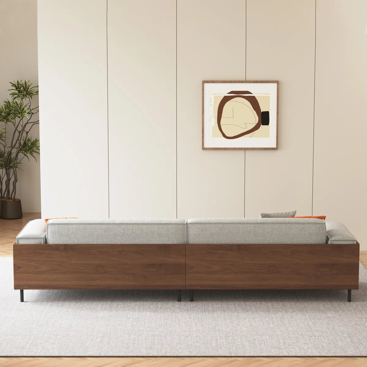 111.81 Inches Removable And Washable Four-seat Cotton-linen Fabric sofa, Solid Wood, With Throw Pillows