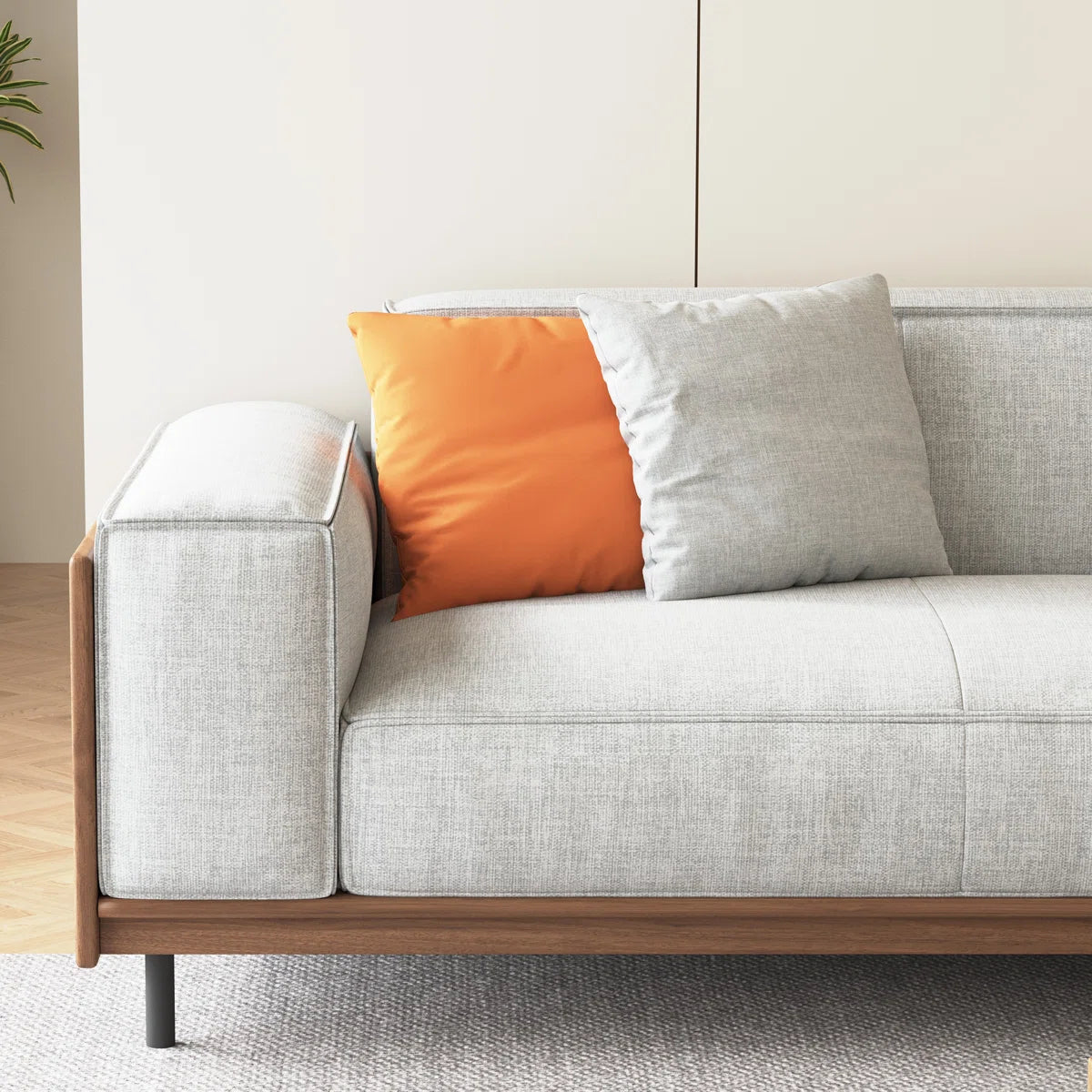 111.81 Inches Removable And Washable Four-seat Cotton-linen Fabric sofa, Solid Wood, With Throw Pillows