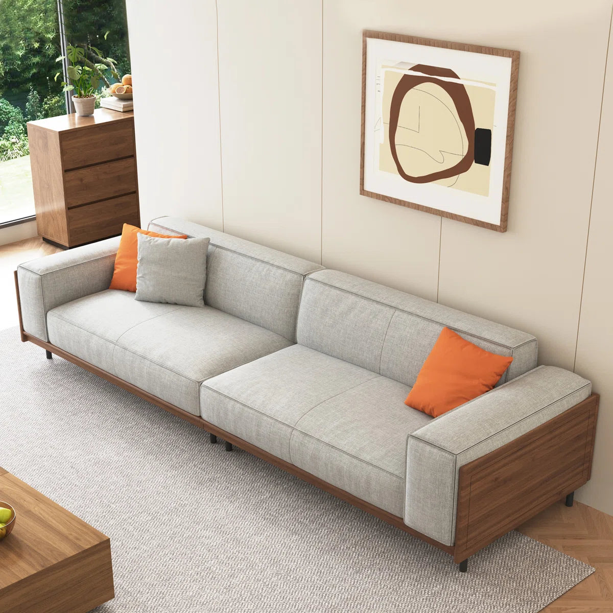 111.81 Inches Removable And Washable Four-seat Cotton-linen Fabric sofa, Solid Wood, With Throw Pillows