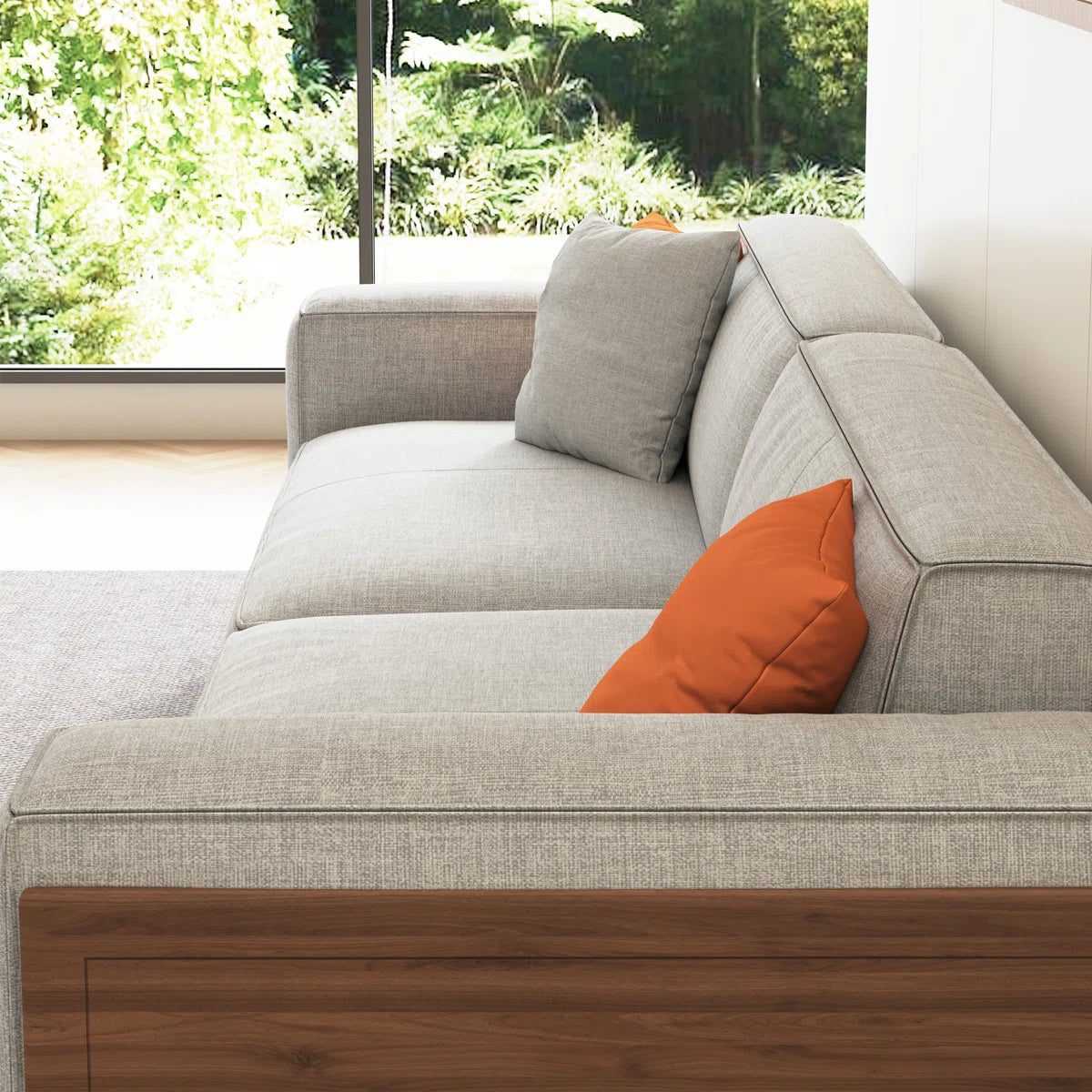 111.81 Inches Removable And Washable Four-seat Cotton-linen Fabric sofa, Solid Wood, With Throw Pillows