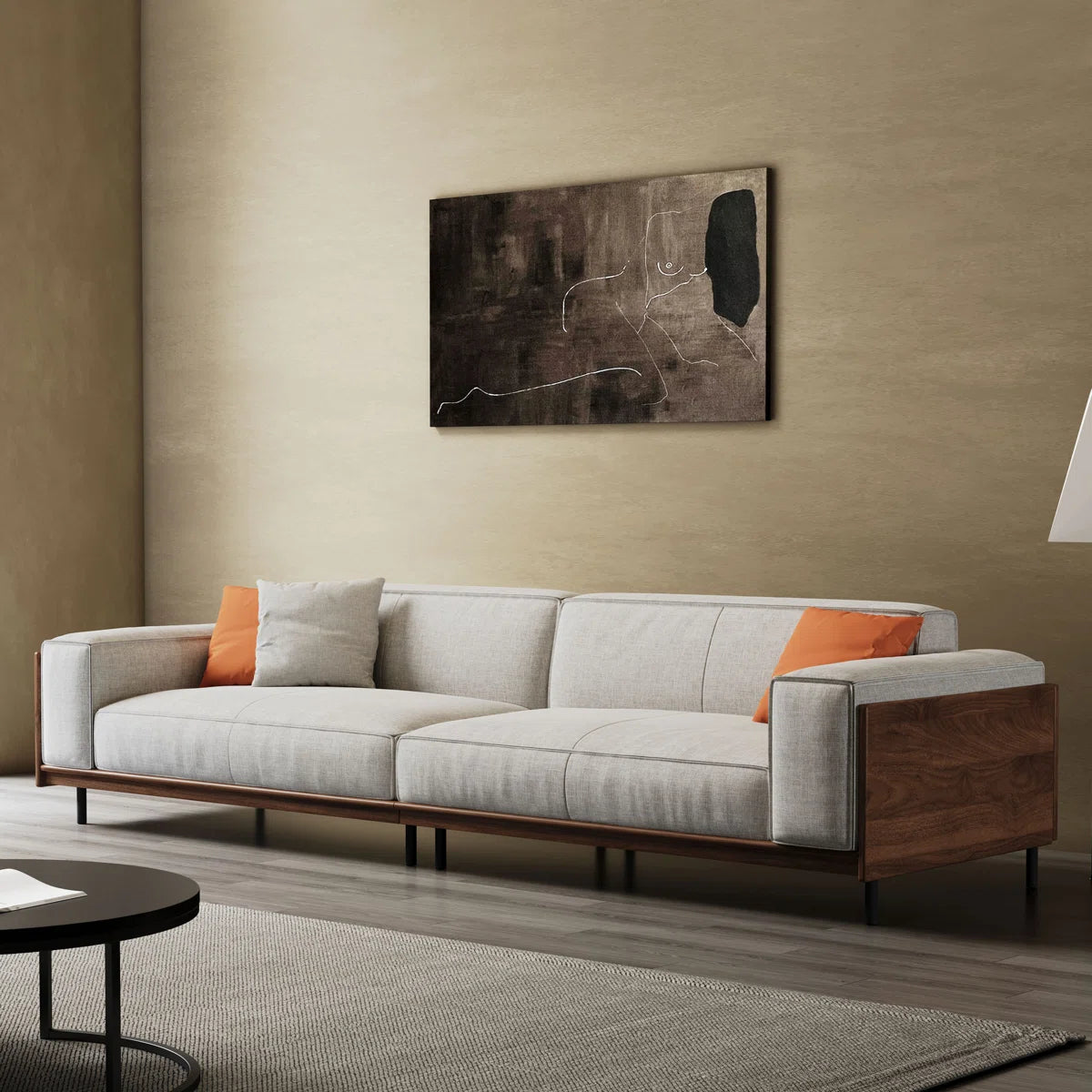 111.8'' Square Arms Compliant Sofa，Solid Wood Frame Couch