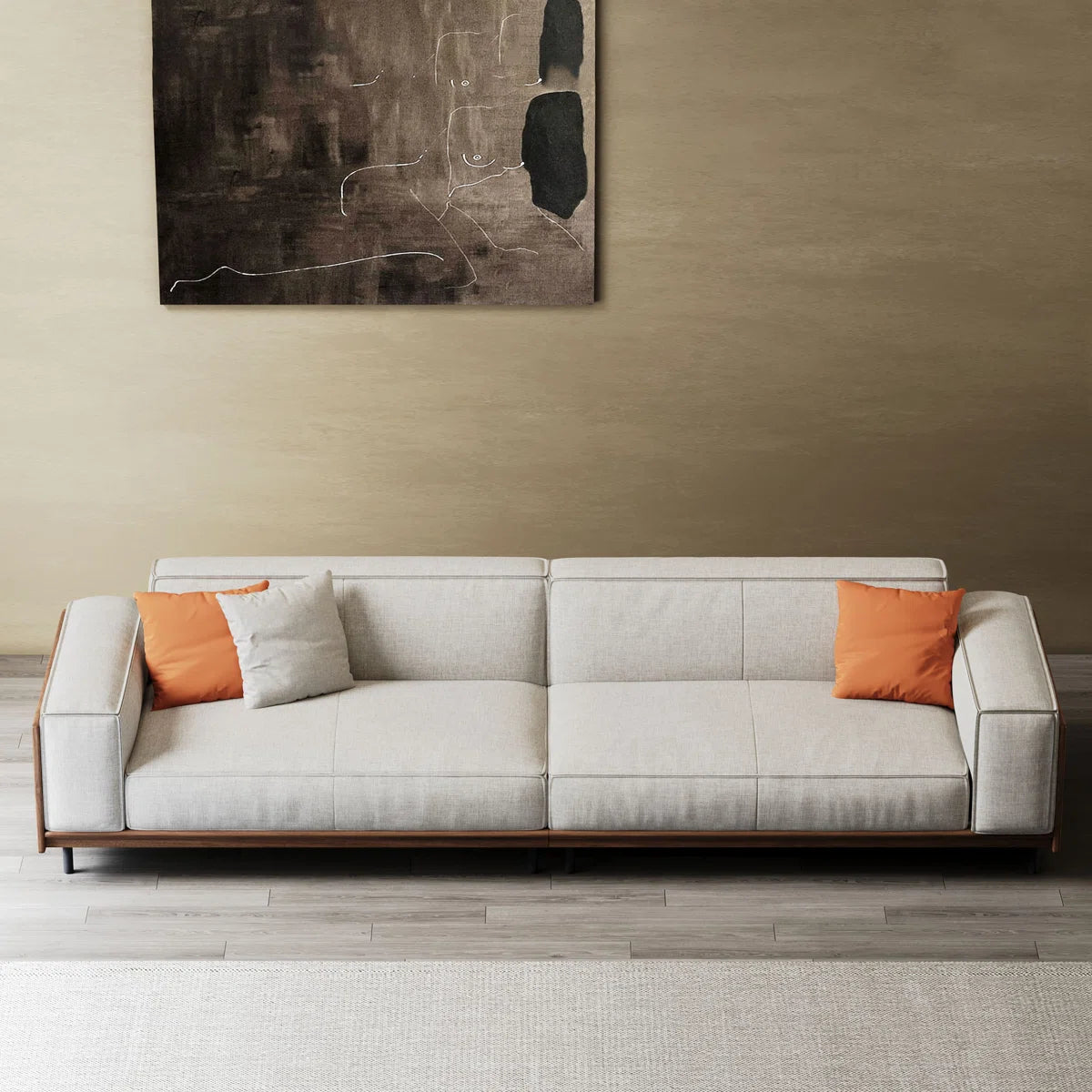 111.8'' Square Arms Compliant Sofa，Solid Wood Frame Couch