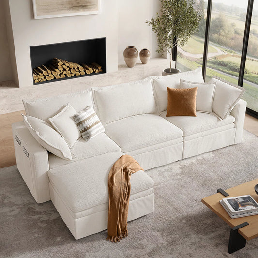 114" Down Cloud Couch, Oversized Modular Comfy Sofa for Living Room, L Shaped Sectional Couches with Detachable Sofa Cover, Storage Ottoman