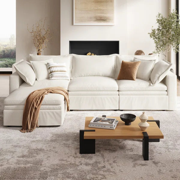 114" Down Cloud Couch, Oversized Modular Comfy Sofa for Living Room, L Shaped Sectional Couches with Detachable Sofa Cover, Storage Ottoman