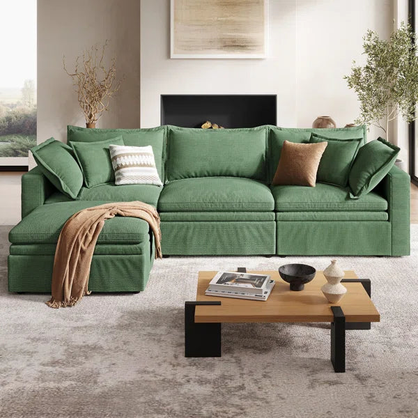 114" Down Cloud Couch, Oversized Modular Comfy Sofa for Living Room, L Shaped Sectional Couches with Detachable Sofa Cover, Storage Ottoman