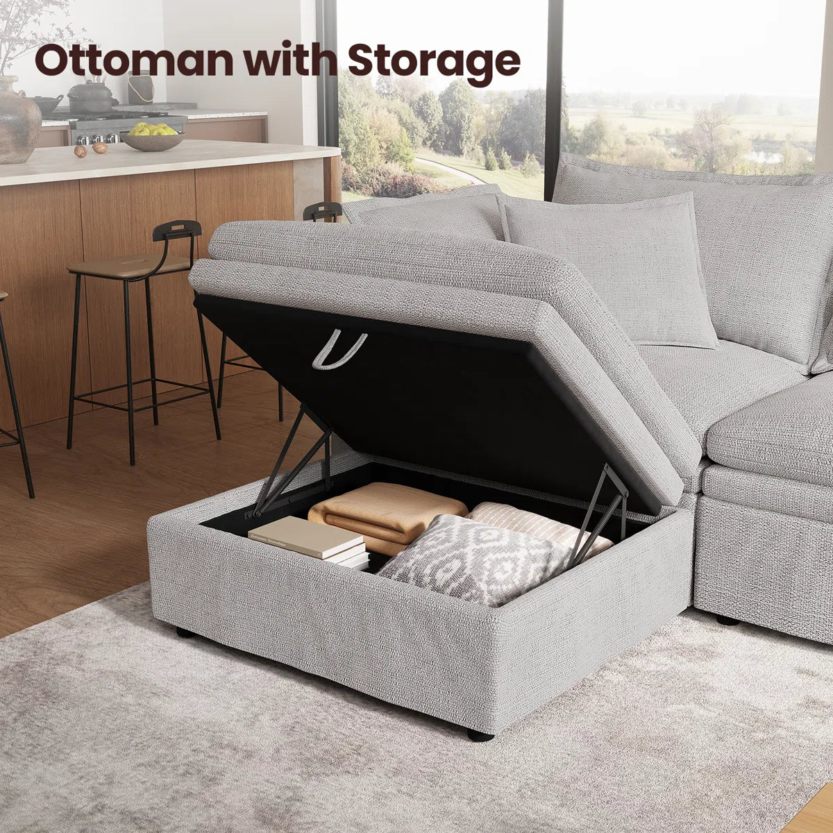 114" Down Cloud Couch, Oversized Modular Comfy Sofa for Living Room, L Shaped Sectional Couches with Detachable Sofa Cover, Storage Ottoman