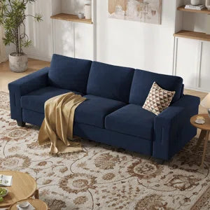 3 Seater Upholstered Sofa With Square Armrests For Living Room Apartment