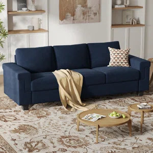 3 Seater Upholstered Sofa With Square Armrests For Living Room Apartment