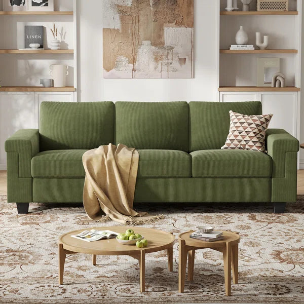3 Seater Upholstered Sofa With Square Armrests For Living Room Apartment