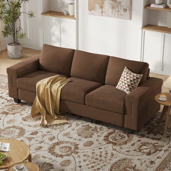 3 Seater Upholstered Sofa With Square Armrests For Living Room Apartment