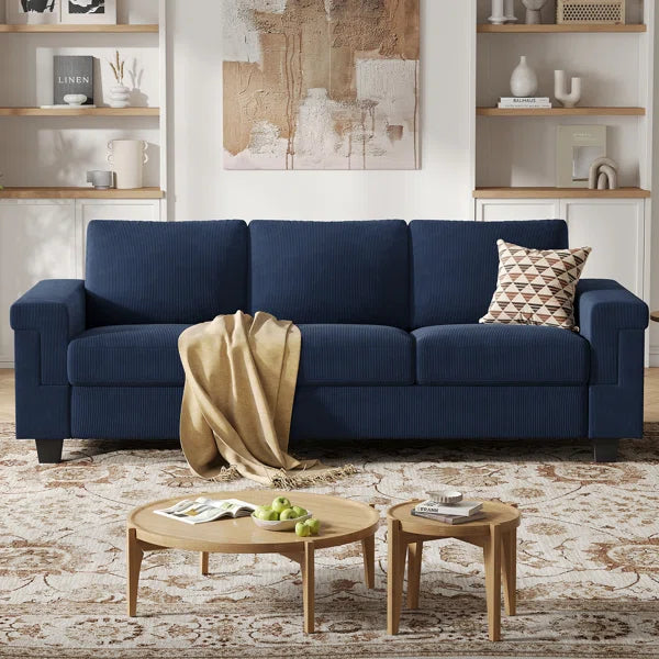 3 Seater Upholstered Sofa With Square Armrests For Living Room Apartment