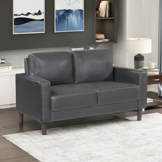 54" Modern Loveseat with Faux Leather, Pocket Coils, Faux Wood Feet
