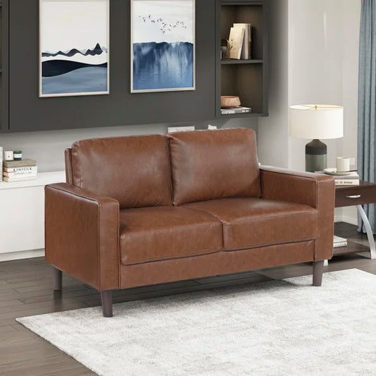 54" Modern Loveseat with Faux Leather, Pocket Coils, Faux Wood Feet