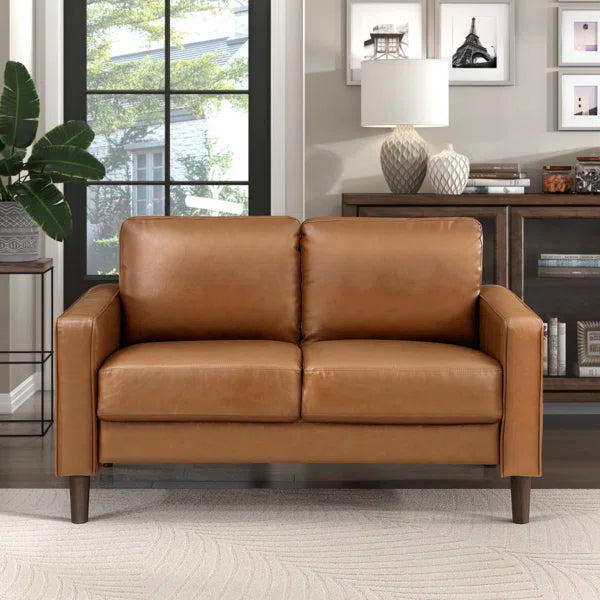 54" Modern Loveseat with Faux Leather, Pocket Coils, Faux Wood Feet