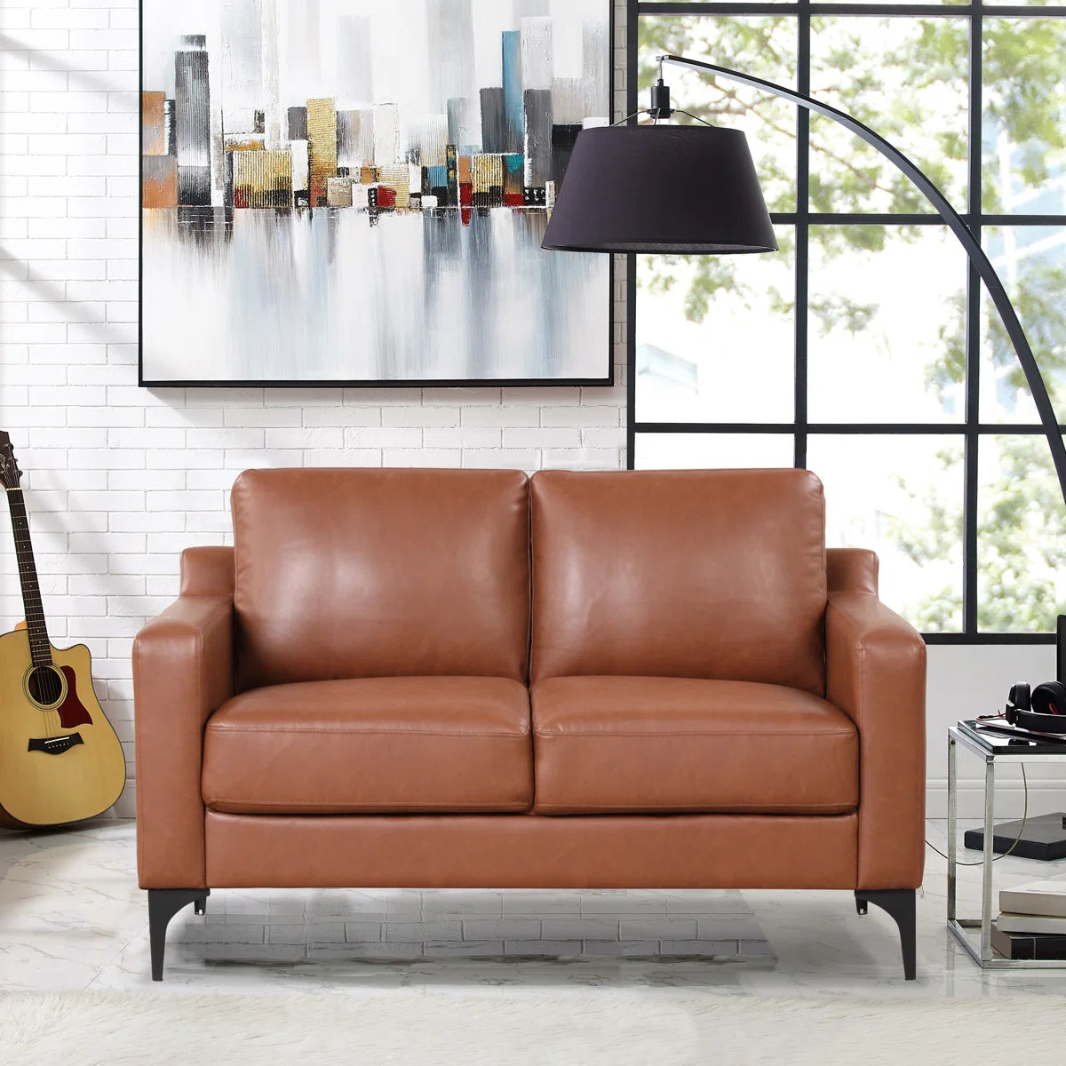 55.5" Square Arm Faux Leather Loveseat