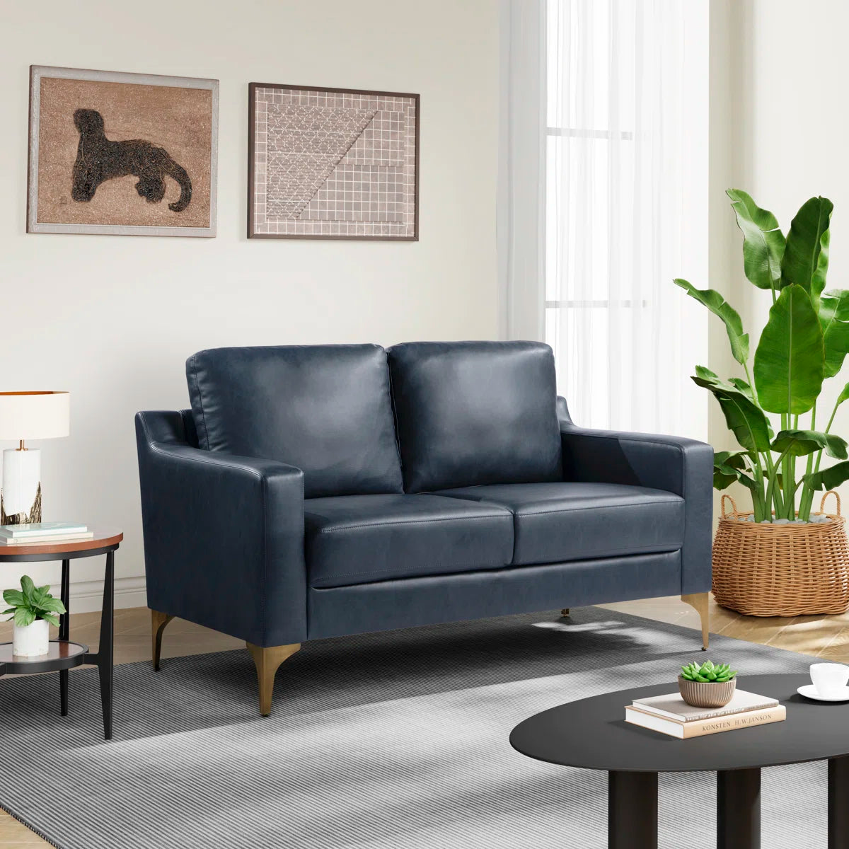 55.5" Square Arm Faux Leather Loveseat