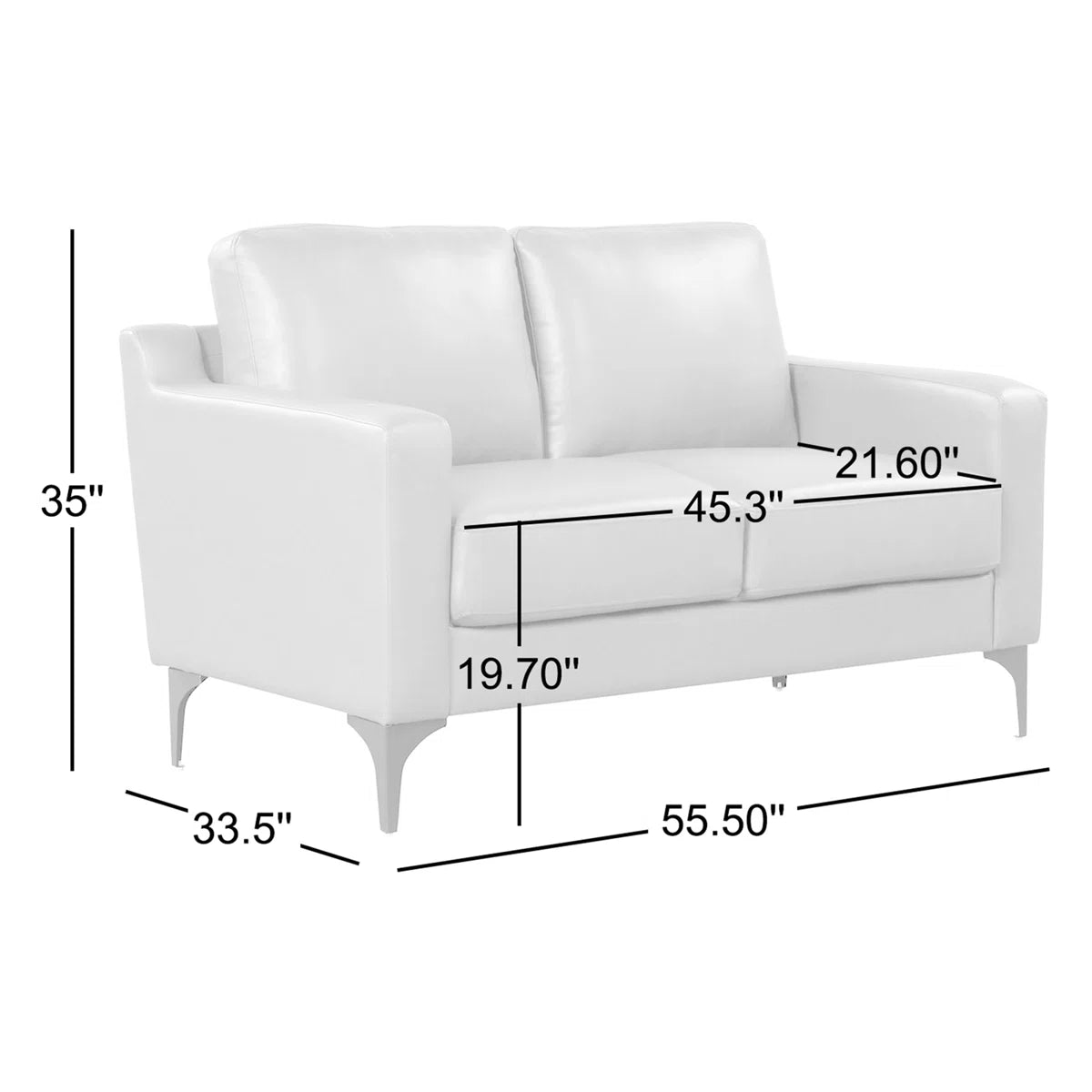 55.5" Square Arm Faux Leather Loveseat
