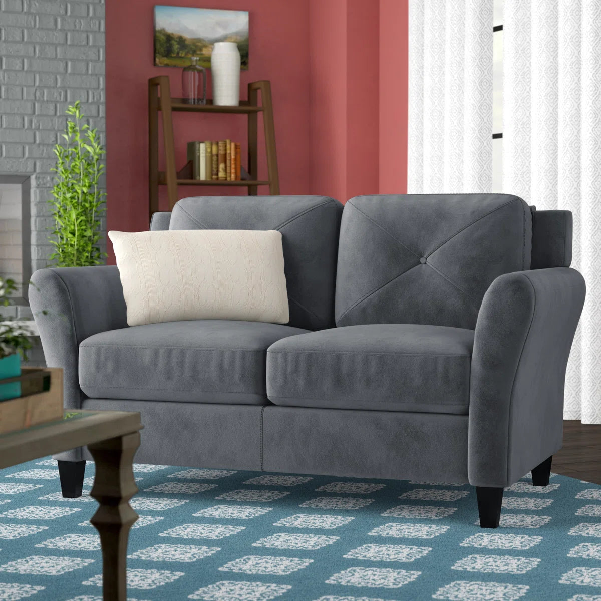 57.87" Round Arm Tufted Back Loveseat