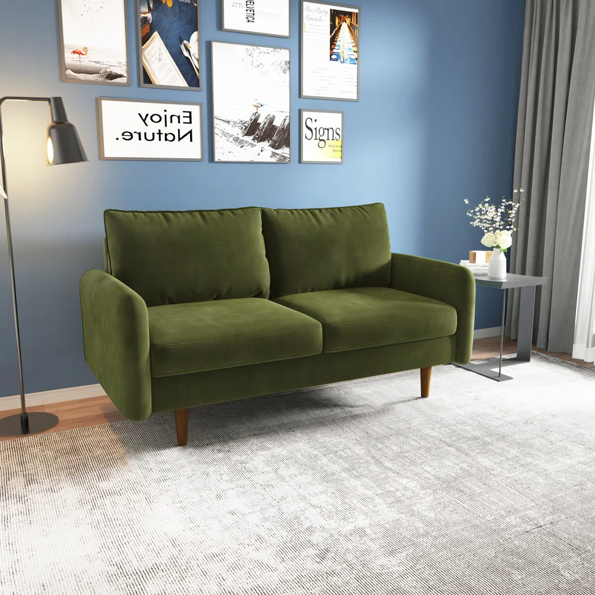 58" Velvet Round Arm Sofa Loveseat