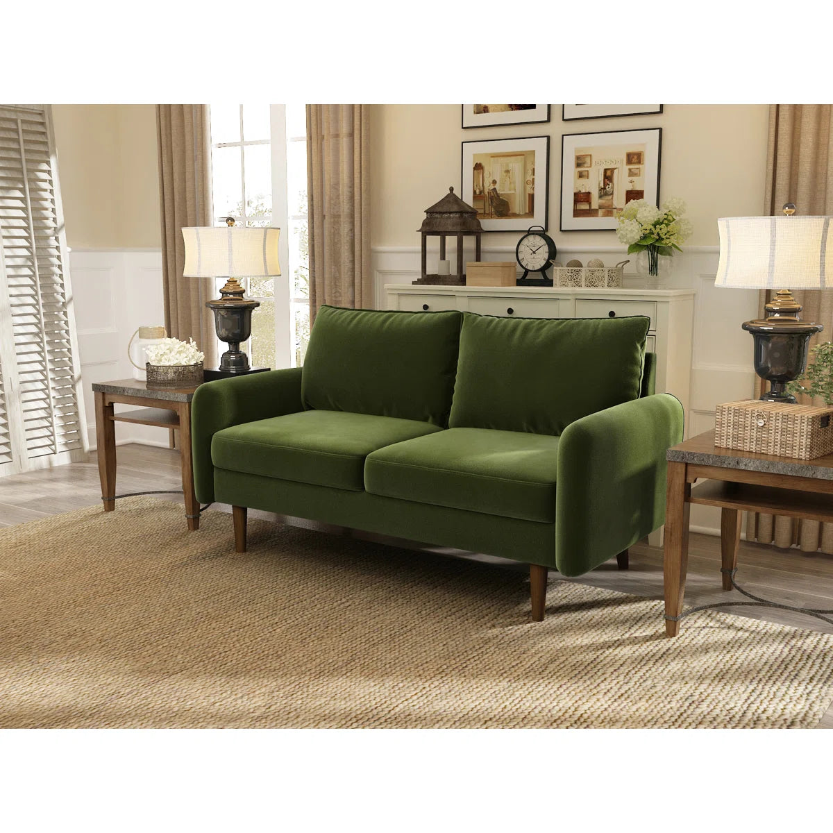 58" Velvet Round Arm Sofa Loveseat