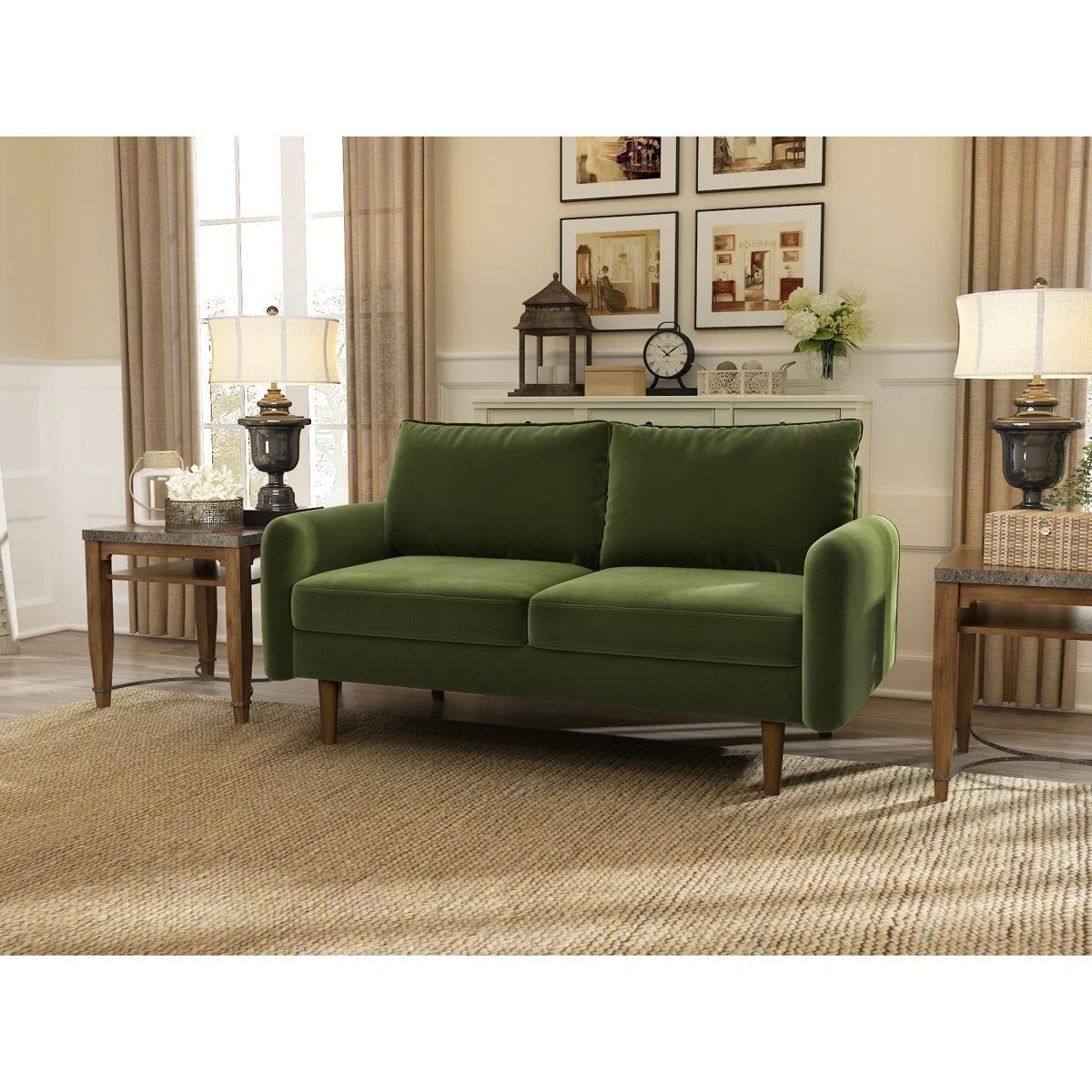58" Velvet Round Arm Sofa Loveseat