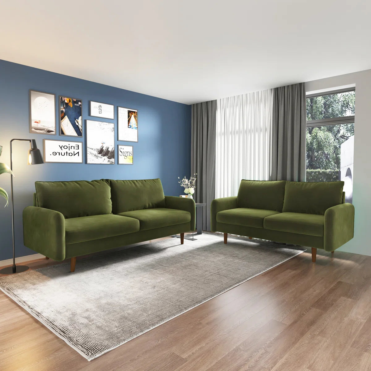 58" Velvet Round Arm Sofa Loveseat