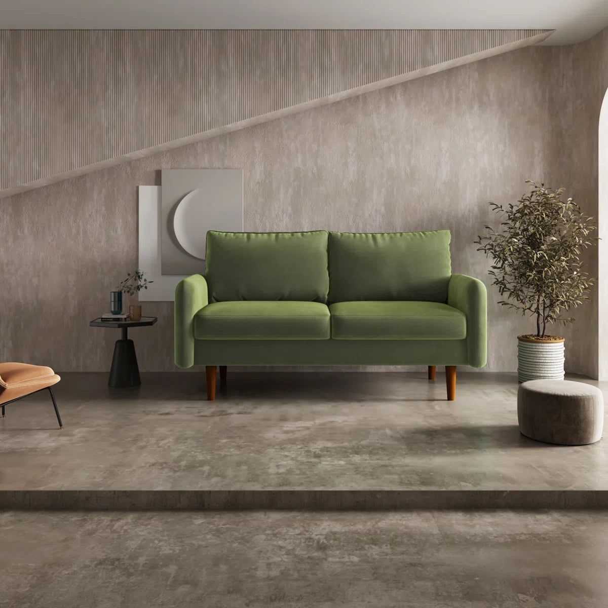 58" Velvet Round Arm Sofa Loveseat