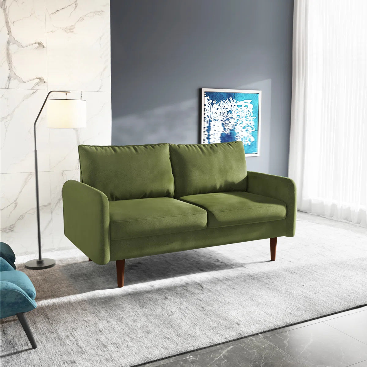 58" Velvet Round Arm Sofa Loveseat