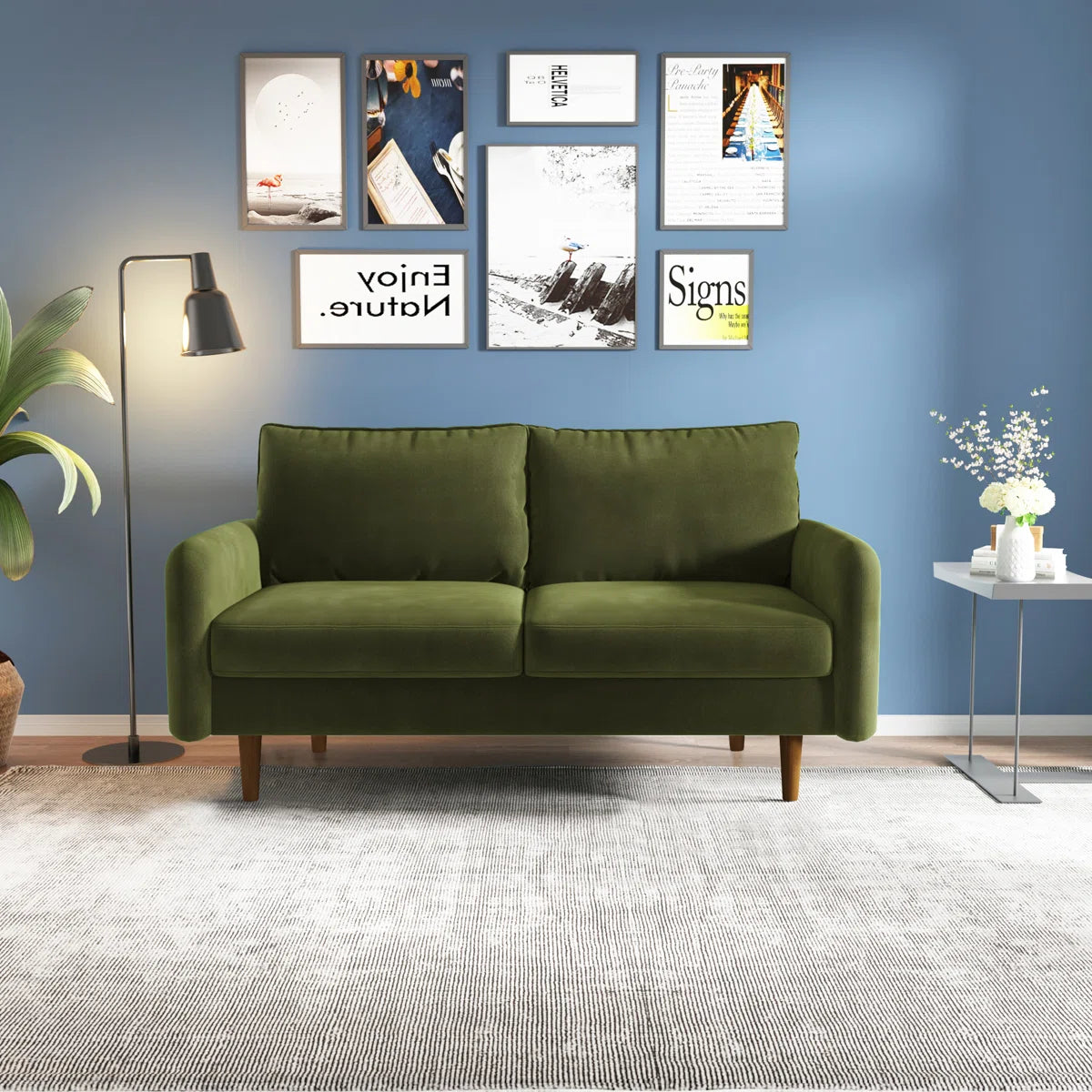 58" Velvet Round Arm Sofa Loveseat