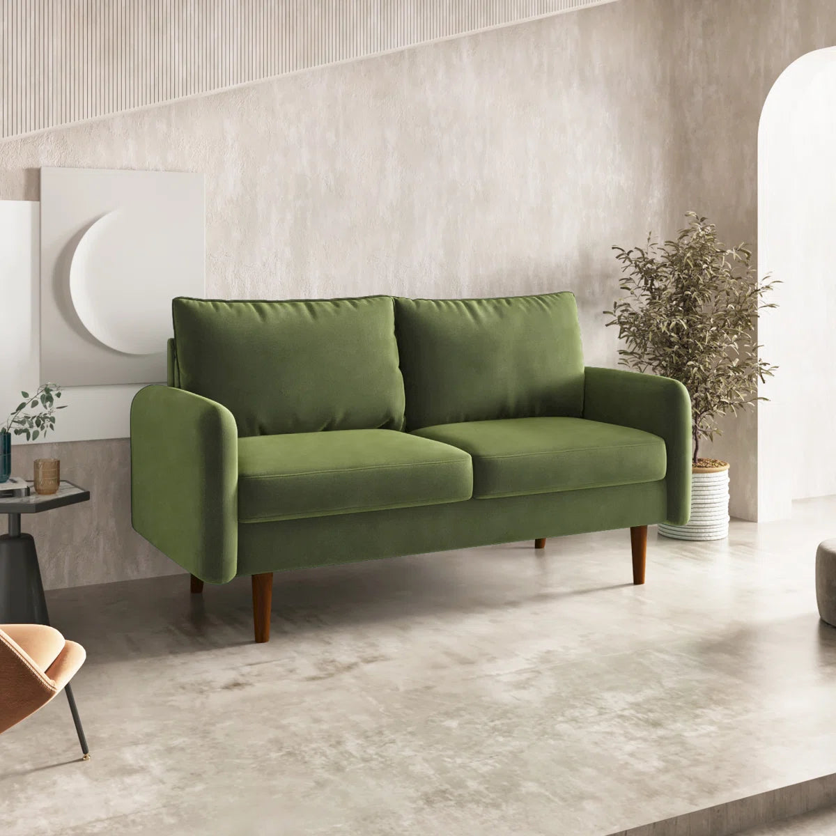 58" Velvet Round Arm Sofa Loveseat