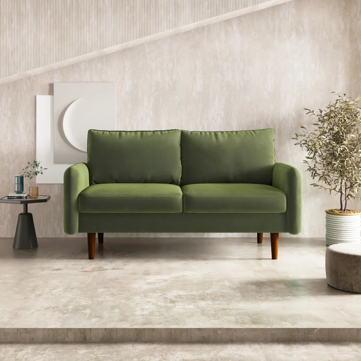 58" Velvet Round Arm Sofa Loveseat