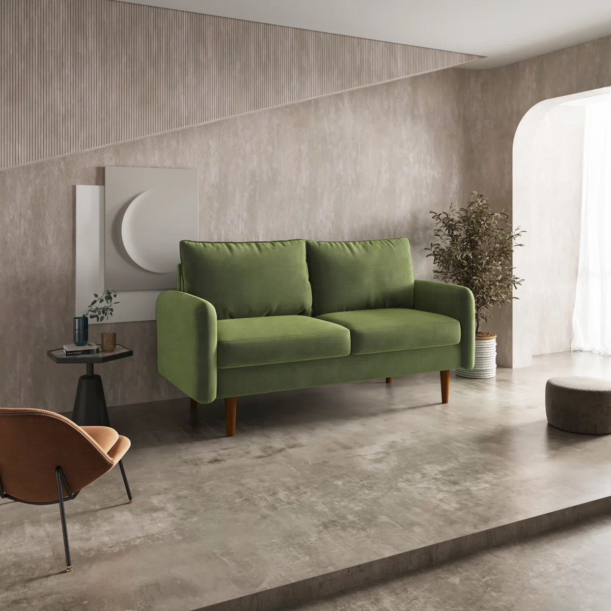 58" Velvet Round Arm Sofa Loveseat