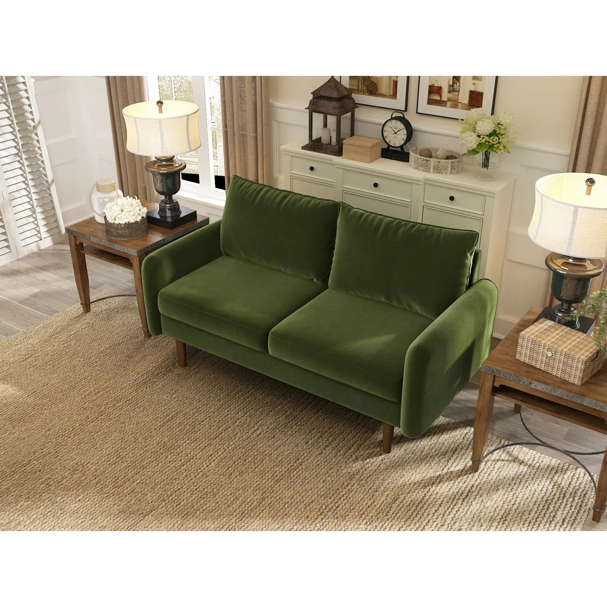 58" Velvet Round Arm Sofa Loveseat