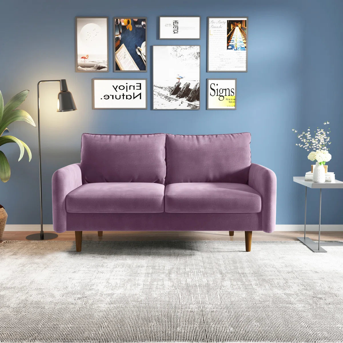 58" Velvet Round Arm Sofa Loveseat